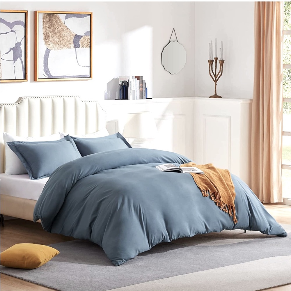 Duvet Cover Set King Size Blue Cover 104"x90" and 2 Pillow Shams 20"x36" zipper